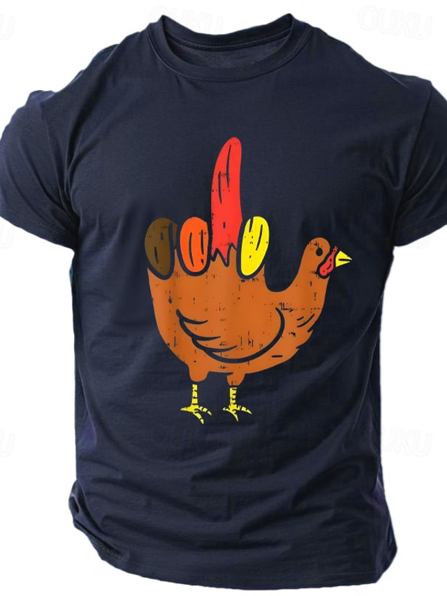  Men's Animal Funny Turkey T Shirt Tee Top 100% Cotton Short Sleeve Graphic Shirt Black Army Green Dark Blue Comfortable Tee Street Sports Outdoor Fashion Designer Clothing