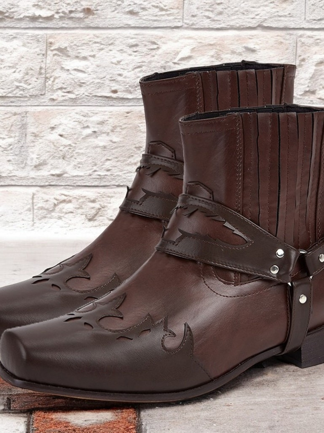  braune Western-Cowboystiefel für Herren – stilvolle Stiefeletten mit geprägtem Leder für die Freizeit und Outdoor-Aktivitäten