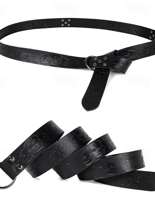  Men's Belt Waist Belt Black Brown PU Alloy Retro Adjustable Skull Pumpkin Halloween Daily