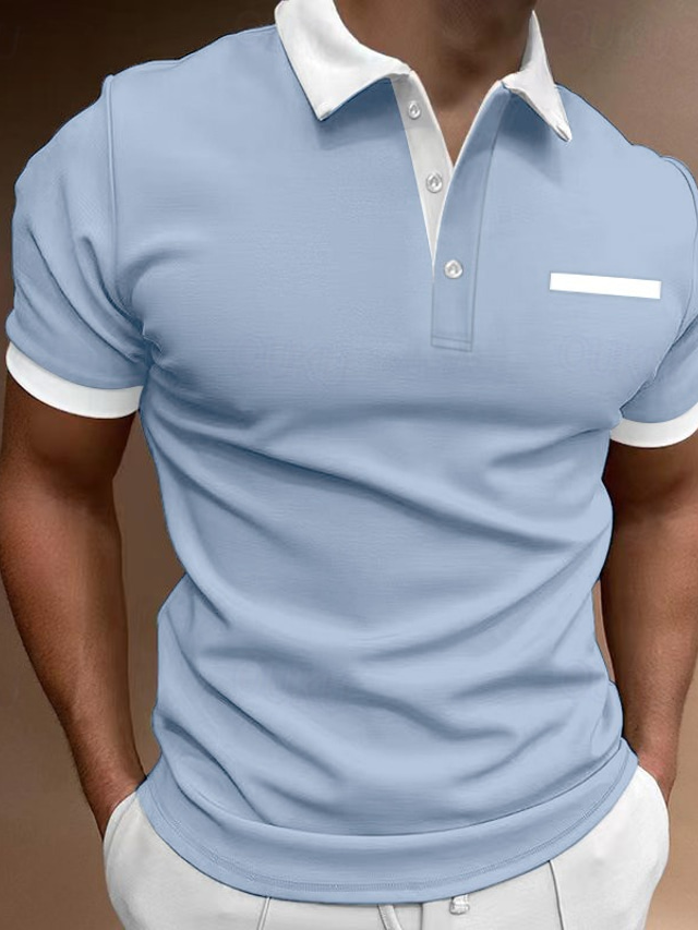  Herren Polos mit Knöpfen Golfhemd Casual Festtage Kargen Kurzarm Modisch Basic Glatt Klassisch Sommer Regular Fit Marineblau Feuer rot Hellhimmelblau Schwarz Weiß Grau Polos mit Knöpfen