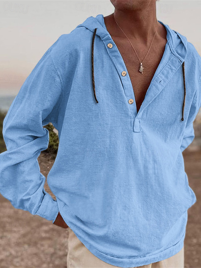  Hombre Camisa Camisa de verano Ropa de playa Camisa casual Azul Piscina Verde Trébol Beige Manga Larga Plano Con Capucha Diario Vacaciones Bolsillo delantero Ropa Moda Casual Cómodo