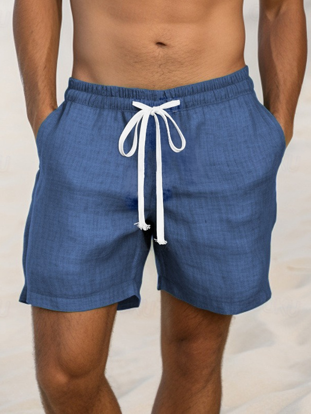  Herren Shorts Kurze Hosen Leinenshorts Kurze Hosen Sommer-Shorts Kordelzug Elastische Taille Gerade geschnitten Glatt Komfort Atmungsaktiv Über dem Knie Casual Täglich Festtage Modisch Klassicher Stil