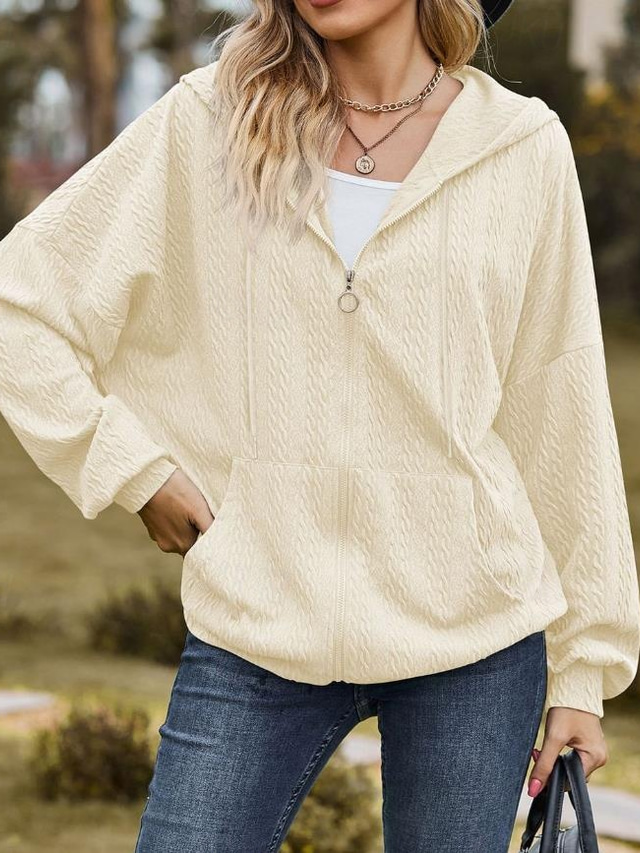  Women's Zip Up Hoodie Sweatshirt Modern Plain Dailywear Sports Hooded Zipper Pocket Loose Fit Long Sleeve White Red Blue Green Fall Winter