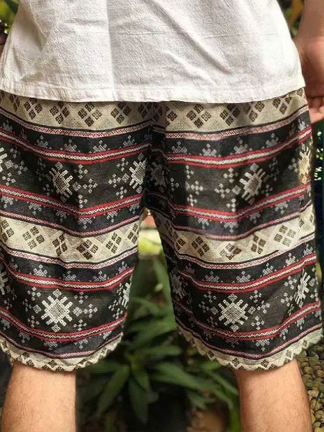  Men's Shorts Summer Shorts Casual Shorts Pocket Drawstring Elastic Waist Geometric Pattern Breathable Soft Short Casual Daily Holiday Fashion Streetwear Beige Micro-elastic