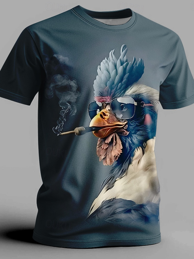  Men's Rooster T shirt Short Sleeve T shirt 3D Print Crew Neck Shirt Fashion Athleisure Street Sports Outdoor Black Summer Spring Clothing Apparel S M L XL XXL XXXL