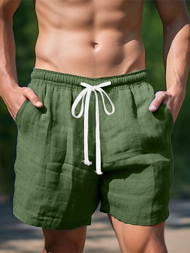  Herren Shorts Kurze Hosen Leinenshorts Kurze Hosen Sommer-Shorts Tasche Kordelzug Elastische Taille Glatt Komfort Atmungsaktiv Kurz Casual Täglich Festtage Modisch Klassicher Stil Schwarz Weiß