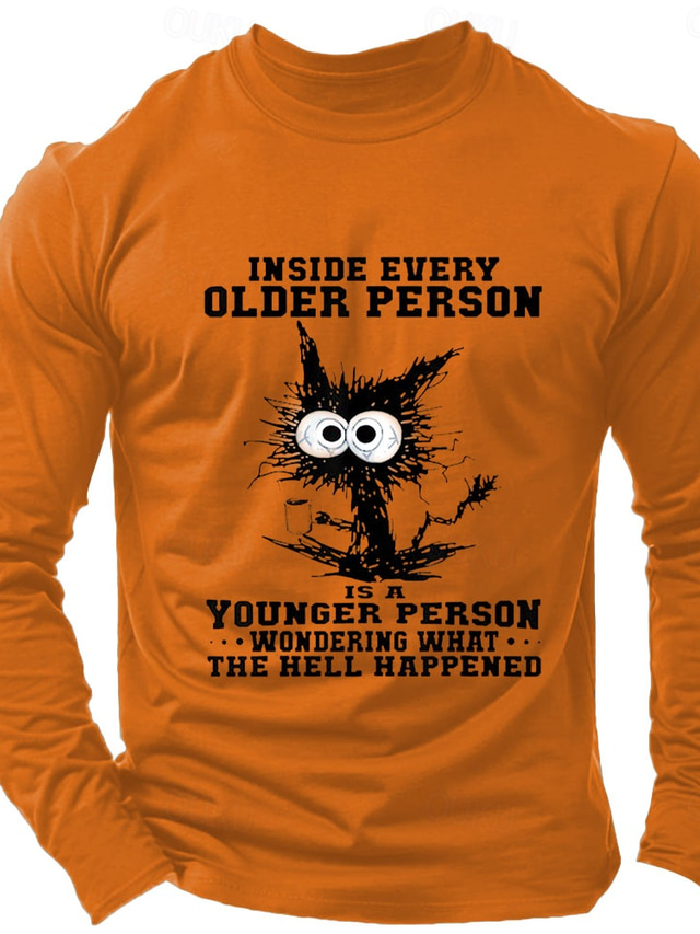  Herr Ord / fras T-shirt Långärmad tröja 100 % bomull Långärmad Grafisk Skjorta Vit Orange Bekväm t-shirt Semester Gata Modedesignerkläder