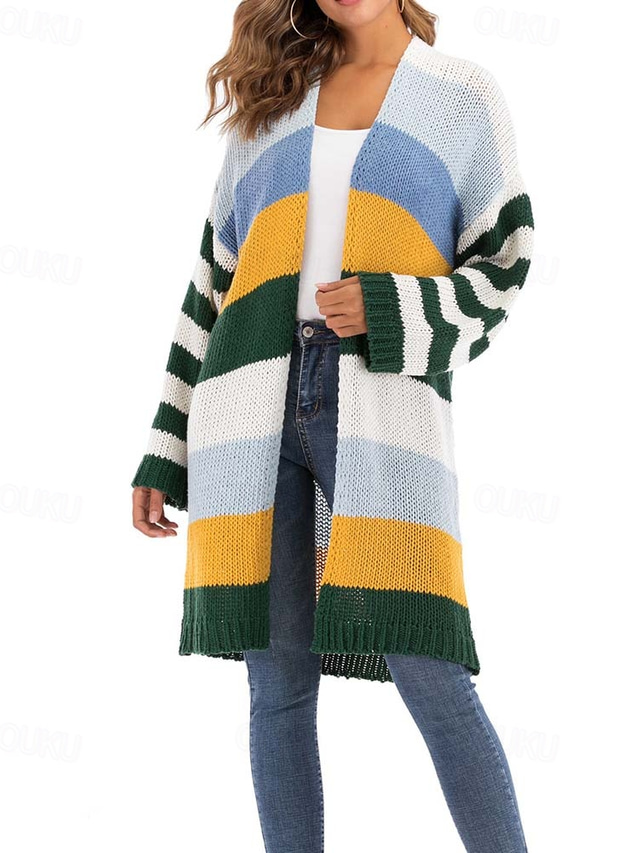  Women's Sweater Casual Color Block Chunky Shirt Collar Knitted Long Sleeve Long Tops Knit Home Work White Fall Winter