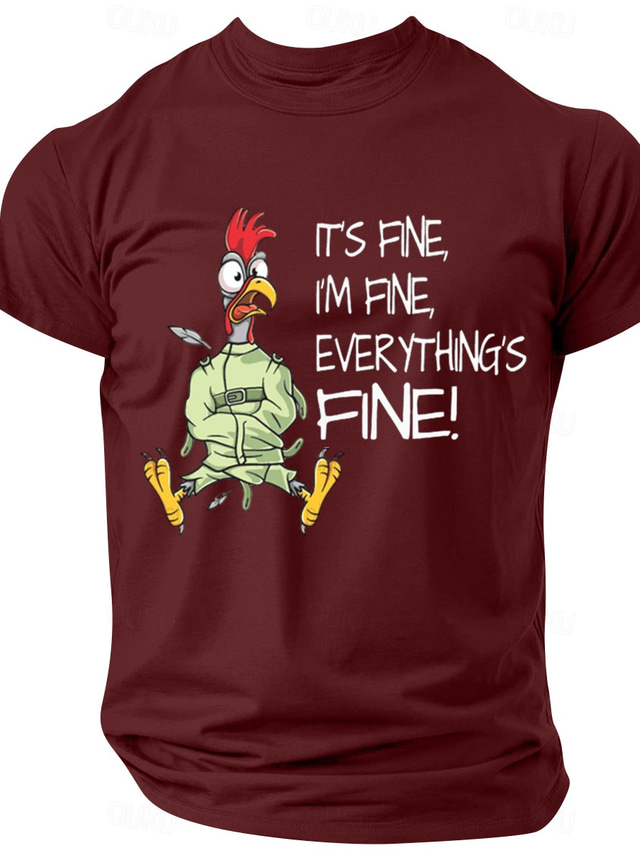  Men's Funny Chicken Letter Print T Shirt Tee Top 100% Cotton Short Sleeve Graphic Shirt Black White Wine Comfortable Tee Street Sports Outdoor Fashion Designer Clothing