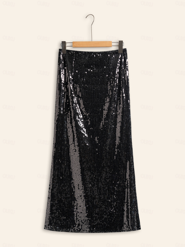  Sequin Glitter Vintage Lined Party Midi Skirt