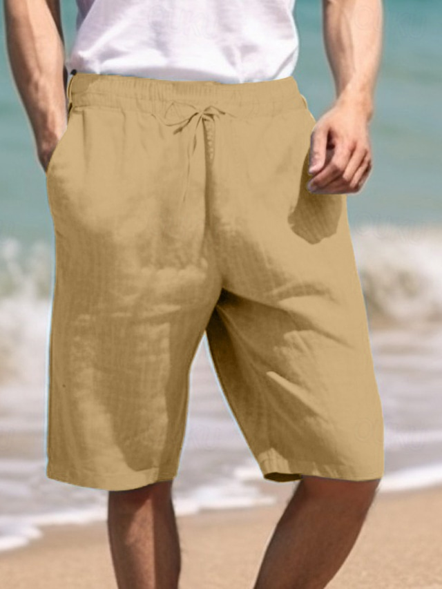  Homens Calção Shorts de verão Shorts de praia Com Cordão Cintura elástica Perna reta Tecido Conforto Respirável Curto Casual Diário Feriado 100% Algodão Moda Estilo Clássico Cáqui Claro Vermelho