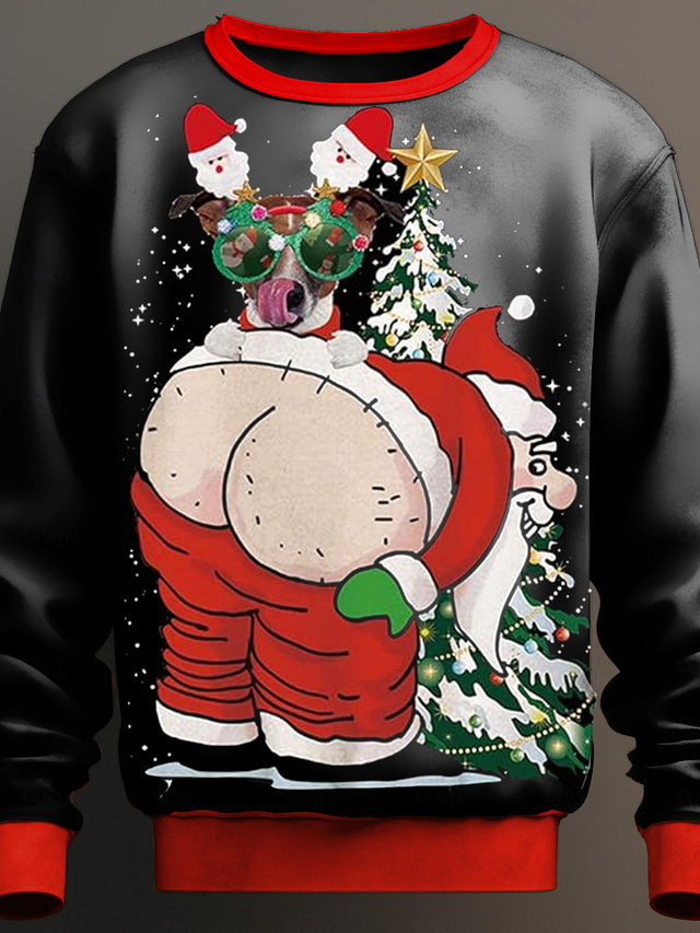  New Year Christmas Men's Santa Claus Sweatshirts Sweatshirt Sweatshirt Long Sleeve Hooded Sweatshirt Crew Neck Vacation 3D Print Party Christmas New Year Black Green Crewneck Crew Socks Winter Spring