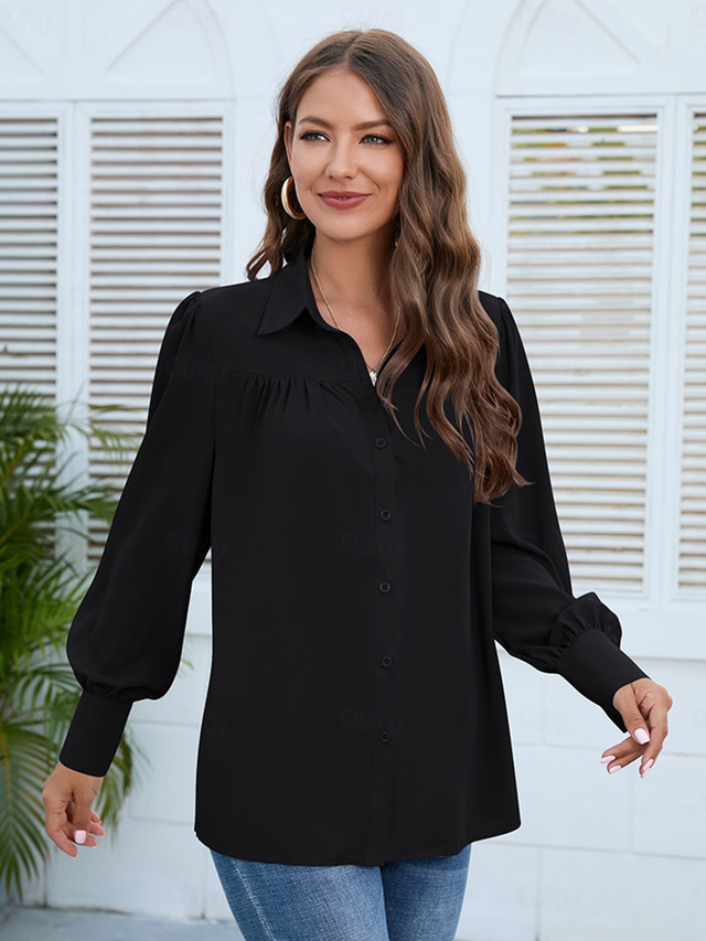  camicetta da donna camicetta signore elegante casual manica a lanterna manica a sbuffo manica lunga normale top colletto camicia lavoro nero bianco arancione azzurro autunno inverno