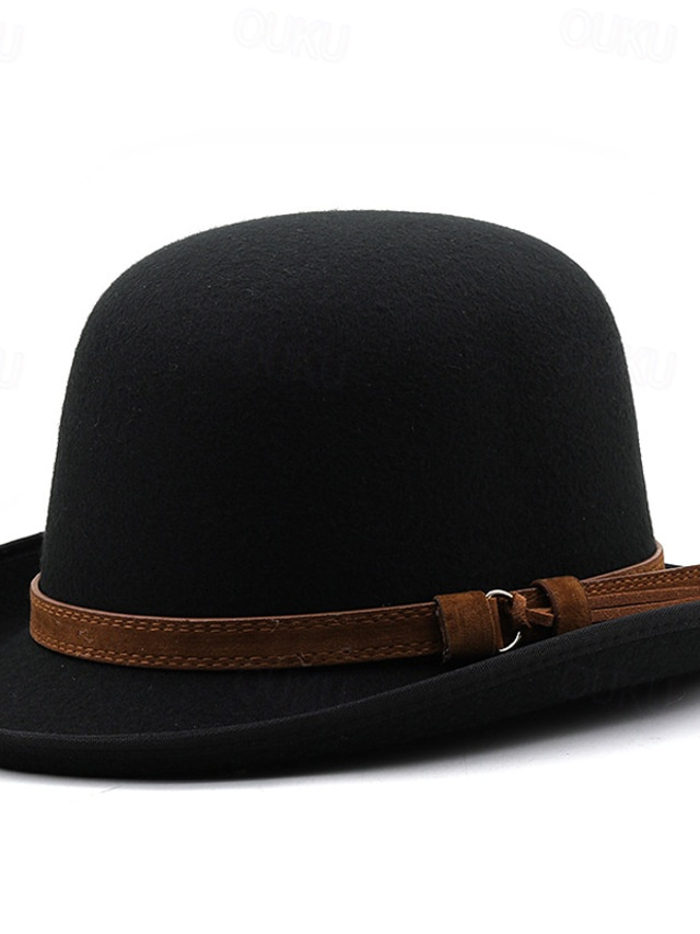 Men's Sun Hat Cowboy Hat Fedora Trilby Hat Black Red Woolen Vintage ...