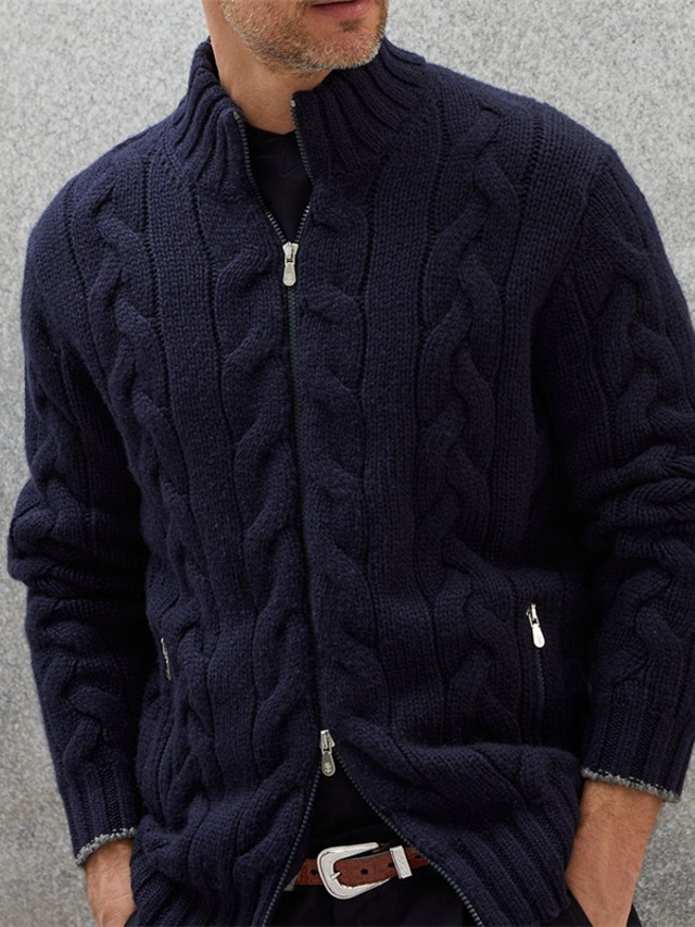 Cardigan Homme Col Châle En Tricot - Motif Torsadé Hiver - Chaud Et élégant - Toutes Saisons - 8