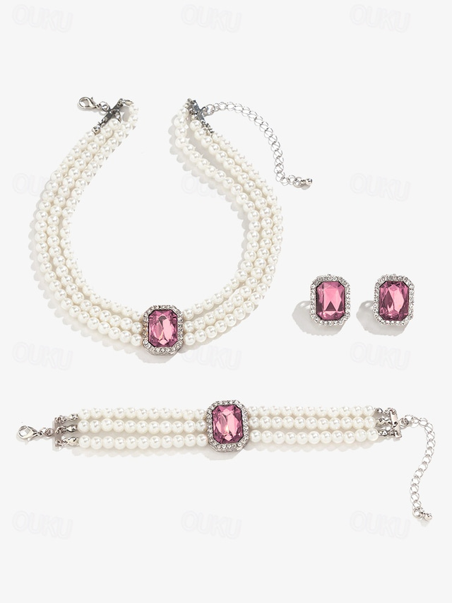  elegante conjunto de gargantilha de pérolas femininas com pedra preciosa verde e pulseira e brincos combinando – joias para ocasiões formais