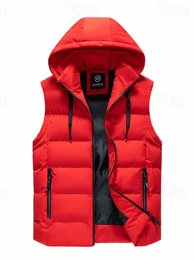  Men's Puffer Vest Padded Vest Gilet Quilted Vest Daily Date Vacation Fashion Casual Fall & Winter Pocket Polyester Warm Comfortable Plain Zipper Hooded Regular Fit Black Yellow Red Green Vest