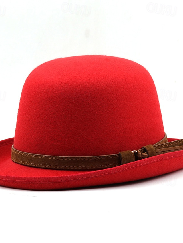 Men's Sun Hat Cowboy Hat Fedora Trilby Hat Black Red Woolen Vintage ...