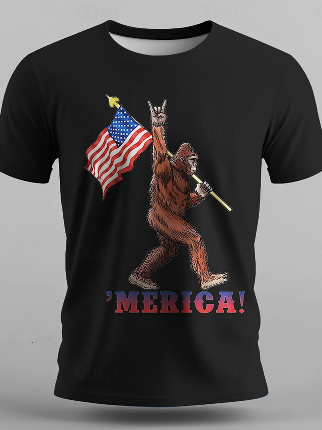  Veterans Day Men's Patriot Patriotic Veteran Orangutan American US Flag T shirt Short Sleeve T shirt 3D Print Crew Neck Shirt Fashion Athleisure Street Sports Outdoor Daily Black White Summer Spring