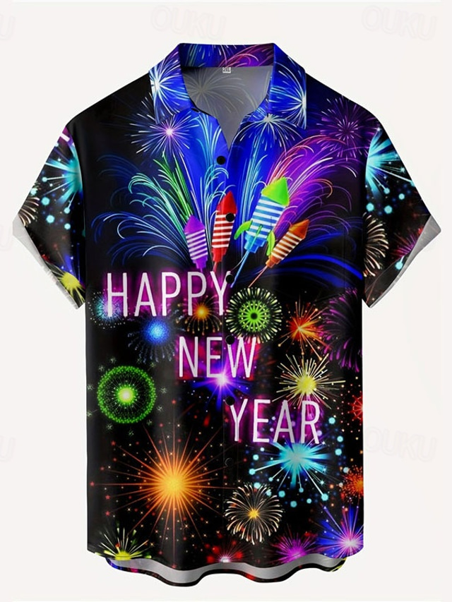  Christmas Men's Christmas Scene Printed Shirts Letter Casual Daily Wear Going out Weekend Autumn / Fall Turndown Short Sleeves Purple S, M, L 4-Way Stretch Fabric New Year