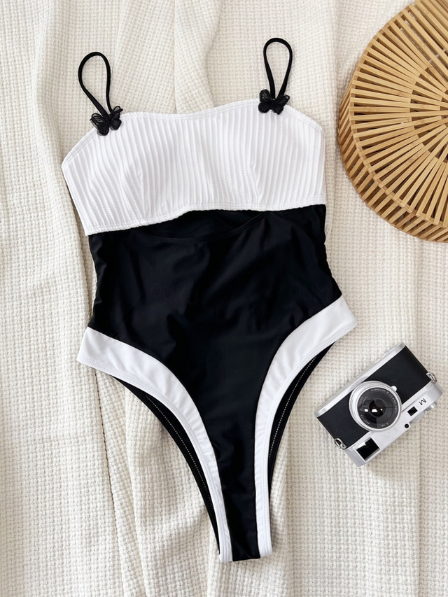  Per donna Costumi da bagno Un pezzo Monokini Costume da bagno Schiena scoperta Fasciante in vita Vita alta Taglia piccola Festività Abbigliamento mare Tinta unica Rotonda Senza maniche Costumi da