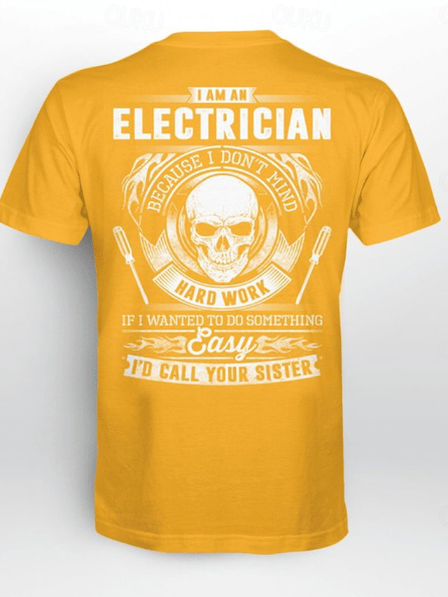  Men's Electrician T shirt Short Sleeve T shirt 3D Print Crew Neck Shirt Fashion Athleisure Street Sports Outdoor Daily Yellow Orange Summer Spring Clothing Apparel S M L XL XXL XXXL