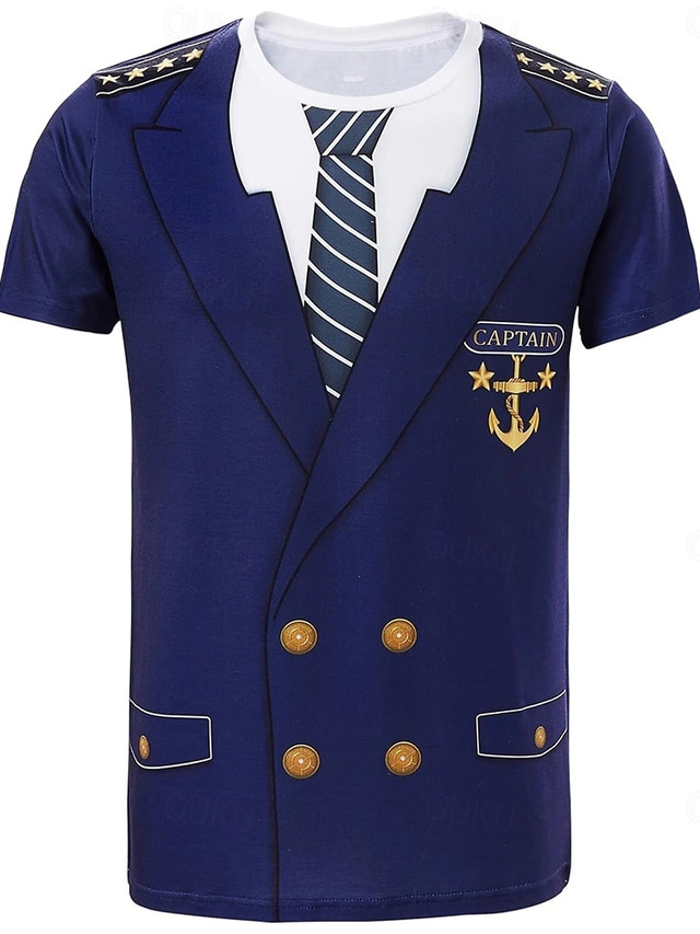  Férfi Tuxedo Jelmez Tengerészkék Póló Rövid ujjú póló 3D nyomtatás Terített nyak Ing Túlzott Dizájn Parti Szabadság Klub Medence Nyár Tavasz Ruházat S M L XL XXL XXXL