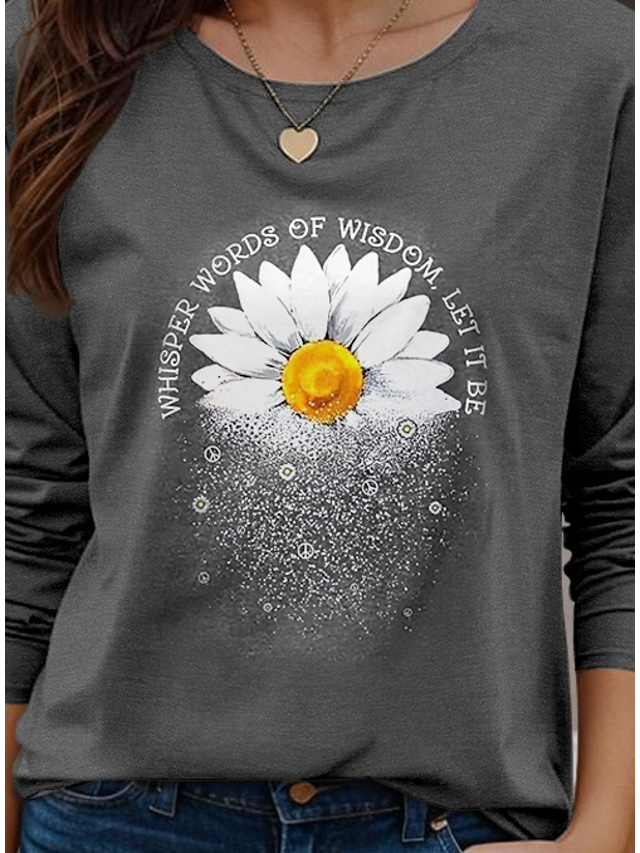  Women's T shirt Daily Casual Long Sleeve Gray Spring Fall