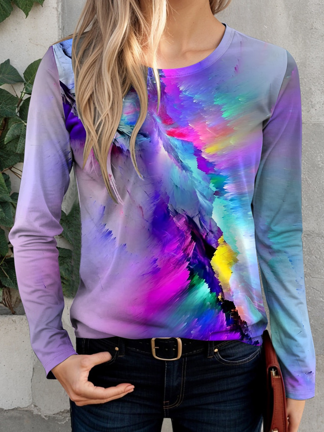  Women's T shirt Daily Casual Long Sleeve Purple Spring Fall