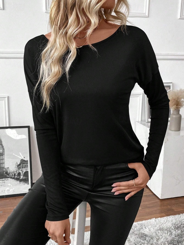  Top in pizzo elegante da donna camicetta sexy in pizzo abbigliamento casual tinta unita top regolari maniche lunghe scollo giro patchwork in pizzo vestibilità regolare top romantici da indossare