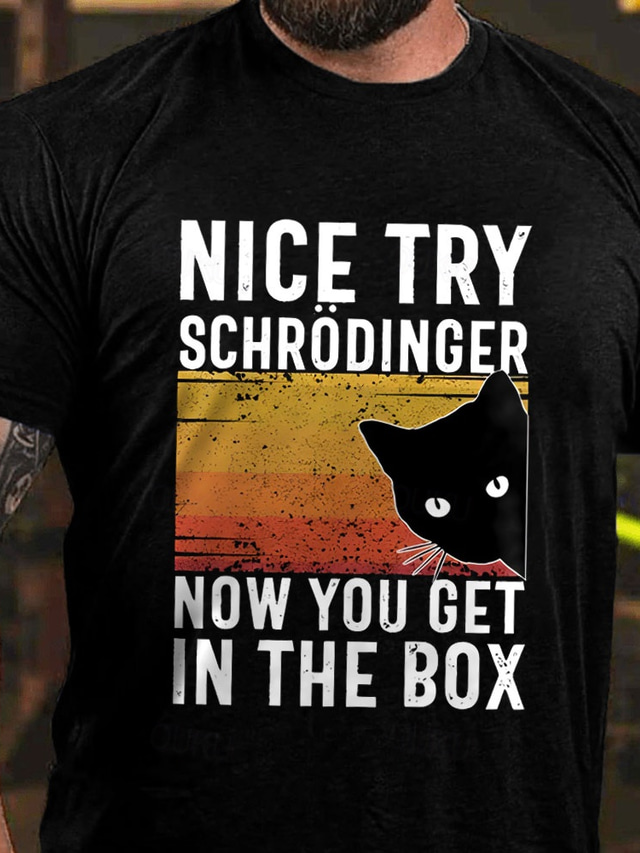  Men's Cat Letter Printed T Shirt 100% Cotton Short Sleeve Graphic Shirt Black Deep Blue Army Green Comfortable Tee Vacation Street Fashion Designer Clothing