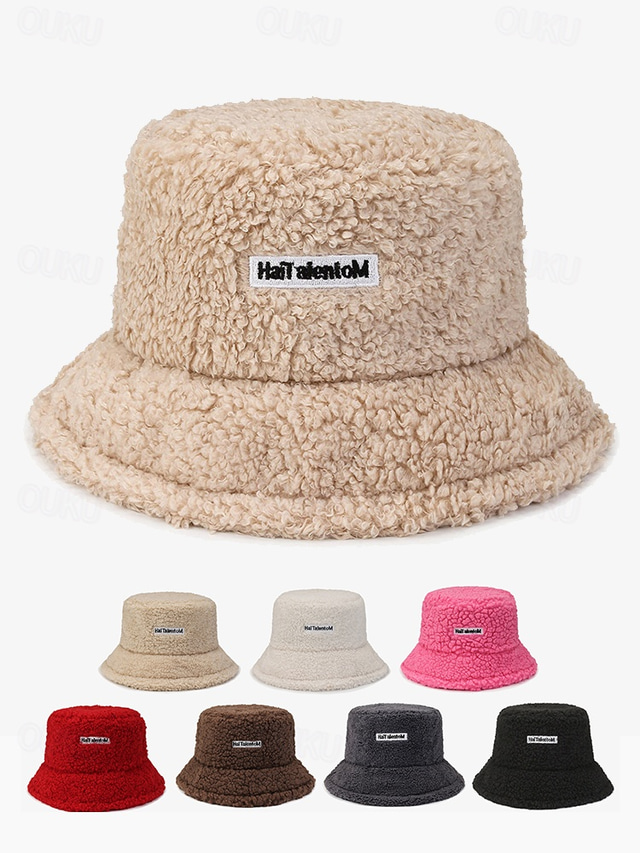 Women's Beige Sherpa Bucket Hat – Cozy Fleece Winter Hat for Casual Wear and Outdoor Activities