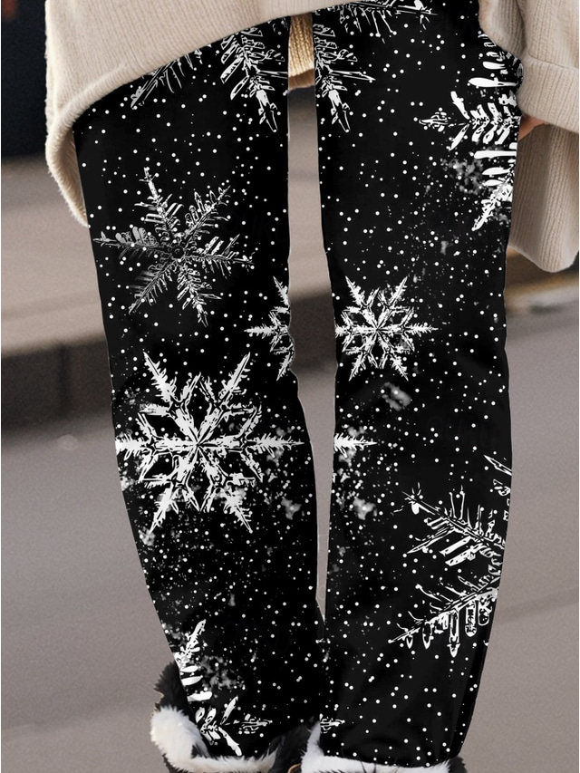  Women's Leggings Snowflake Full Length Black Fall