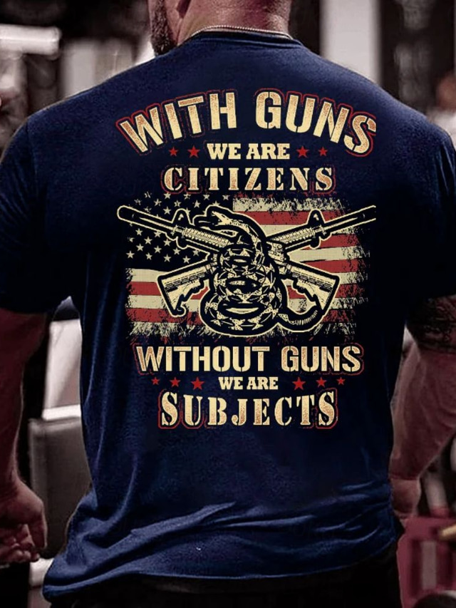  Men's Military Gun Letter Print T Shirt Tee Top 100% Cotton Short Sleeve Graphic Shirt Black Army Green Dark Blue Comfortable Tee Vacation Street Fashion Designer Clothing
