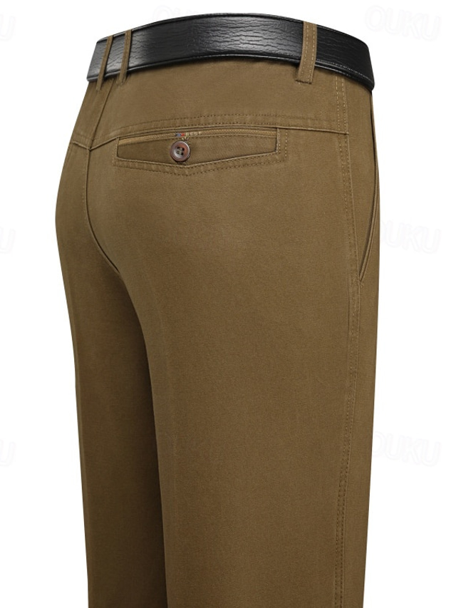  Men's Dress Pants Trousers Chinos Buttons Pocket Plain Comfort Formal Party Work Fashion Classic Style Black Army Green Micro-elastic