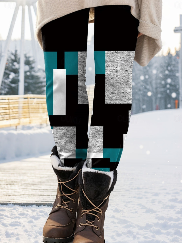  Leggings Pantalons Femme Mode Streetwear Plein Longueur Taille Haute Imprimé Tartan Thermique Chaud Respirant Doux Micro-élastique Extérieur Quotidien Bleu Automne Hiver Regular Fit