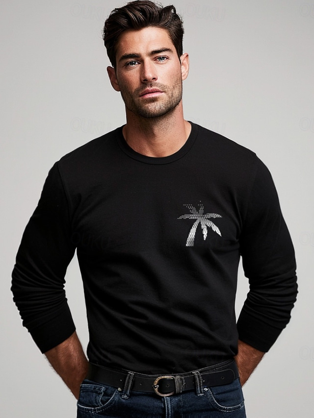  Voor heren Grafische T-shirts Informele stijl Klassieke Stijl  Palmboom Strakke ronde hals Kleding Andere prints Buiten Vakantie Straat Dagelijks Sport Lange mouw Modieus Stoer Dagelijks Stijlvol