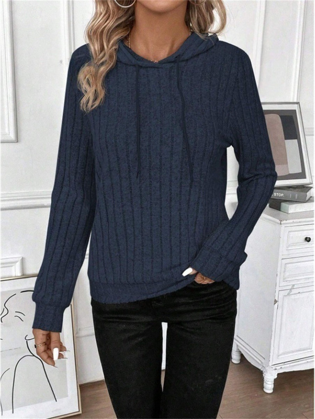  luvtröja dam fritidskläder vanlig street dailywear hoodie långärmad vin marinblå ljusgrå höst vinter