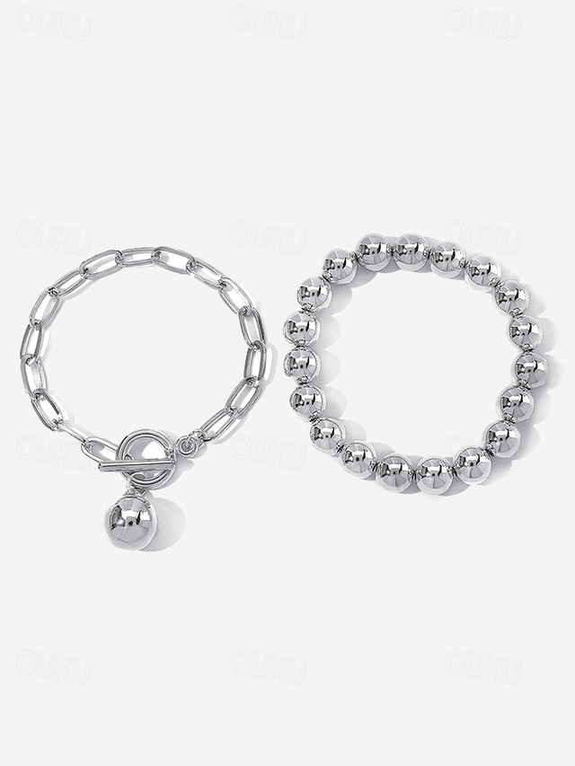  snyggt halsband och armband med kulpärlor i silver – tjock kedjedesign i lager med spänne för en modern chic look