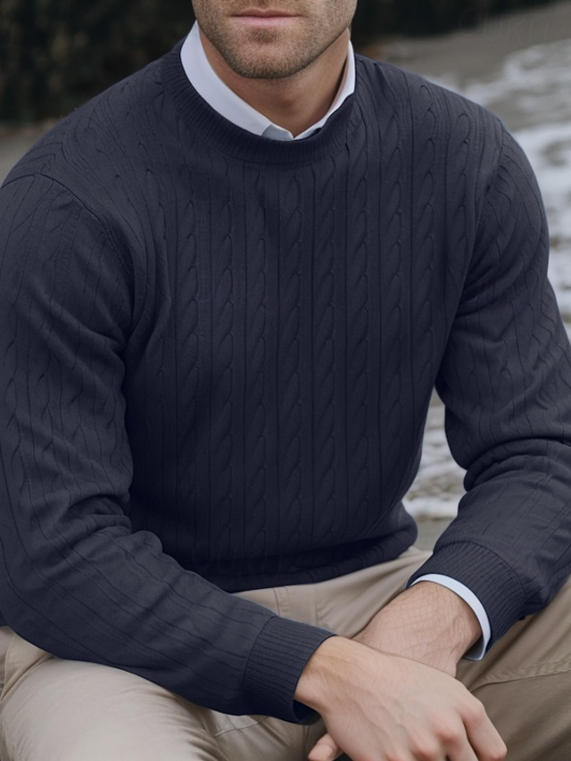 Pull Polaire Homme Hiver - Maille Torsadée, Encolure Ronde - Chaud Et Confortable - Taille Grande Disponible - 2