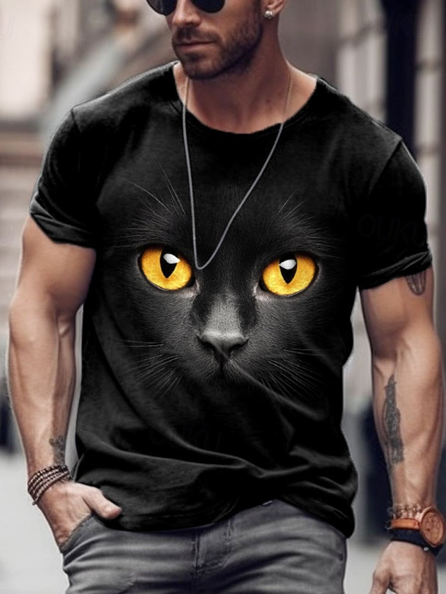  Men's Cat T Shirt Short Sleeve T shirt 3D Print Crew Neck Shirt Exaggerated Designer Party Holiday Black Summer Spring Clothing Apparel S M L XL XXL XXXL