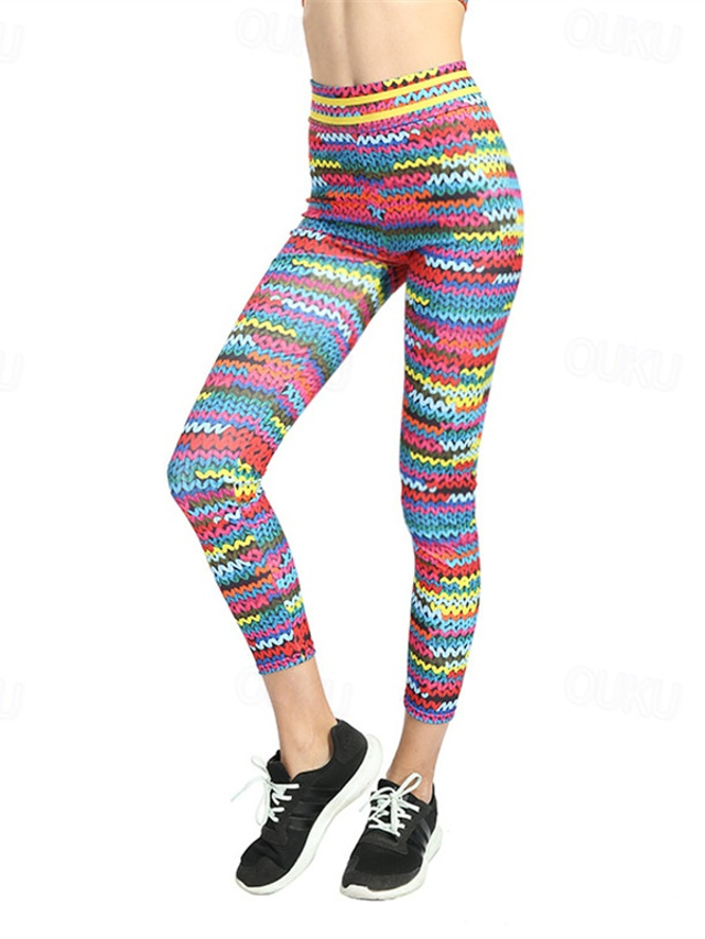  Women's Yoga Pants Yoga Leggings High Waist Pilates Gym Workout Workout Tights Print Rainbow Fall Sports Activewear Stretchy Slim
