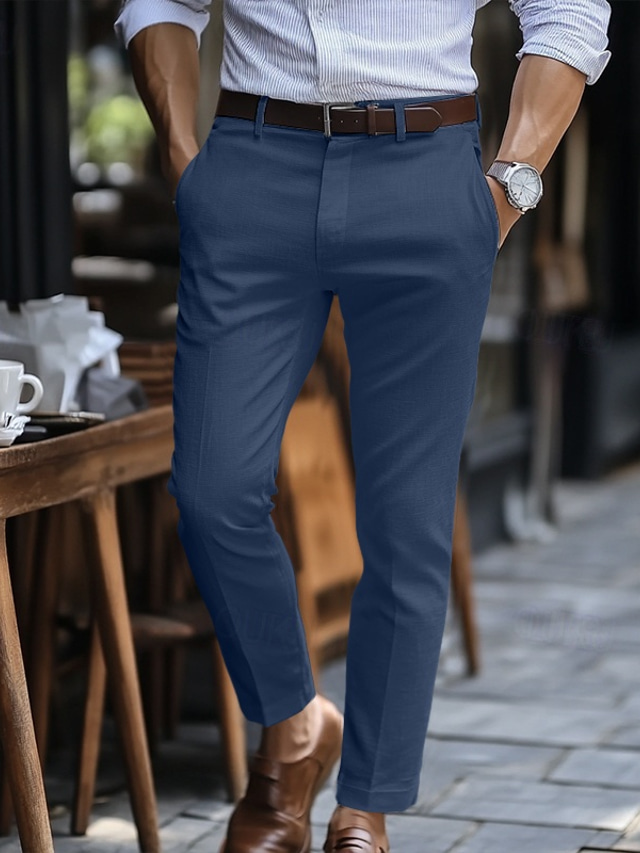  Per uomo Pantaloni Eleganti Pantaloni di Lino Pantaloni Pantaloni Estivi Tasca Gamba Dritta Semplice Comodità Traspirante Lunghezza intera Formale All'aperto Affari Streetwear Elegante casual Nero