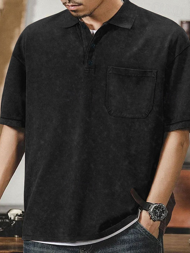  Men's T Shirt Golf Polos Shirts Casual Classic Short Sleeve Fashion Distressed Solid Color Buttons Spring Fall Navy-blue Army Green Black Khaki Gray T Shirt