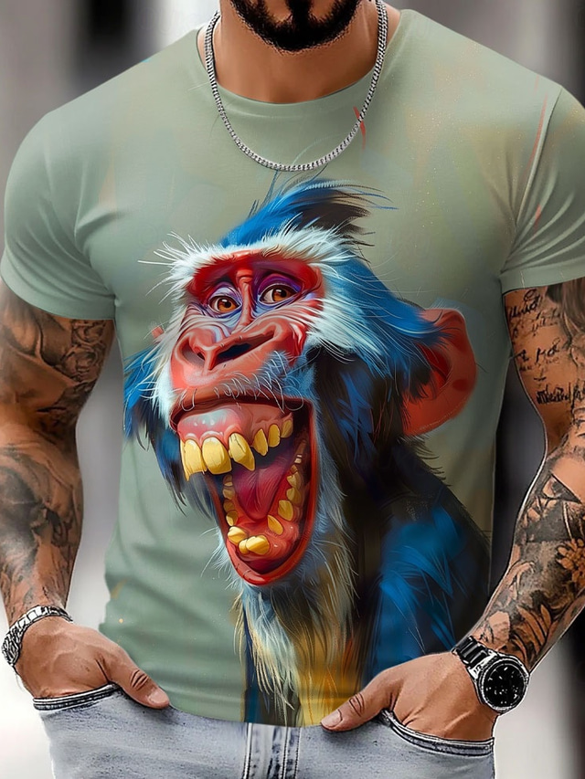  Men's Animal Funny T Shirt Short Sleeve T shirt 3D Print Crew Neck Shirt Exaggerated Designer Party Holiday Green Summer Spring Clothing Apparel S M L XL XXL XXXL