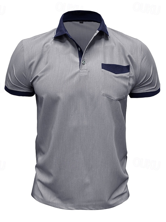 Men's Polo Golf Shirt Business Casual Classic Short Sleeve Fashion Solid Color Buttons Pocket Summer Spring Regular Fit Denim Blue Red Navy Blue Dark Gray Light Grey Green Polo