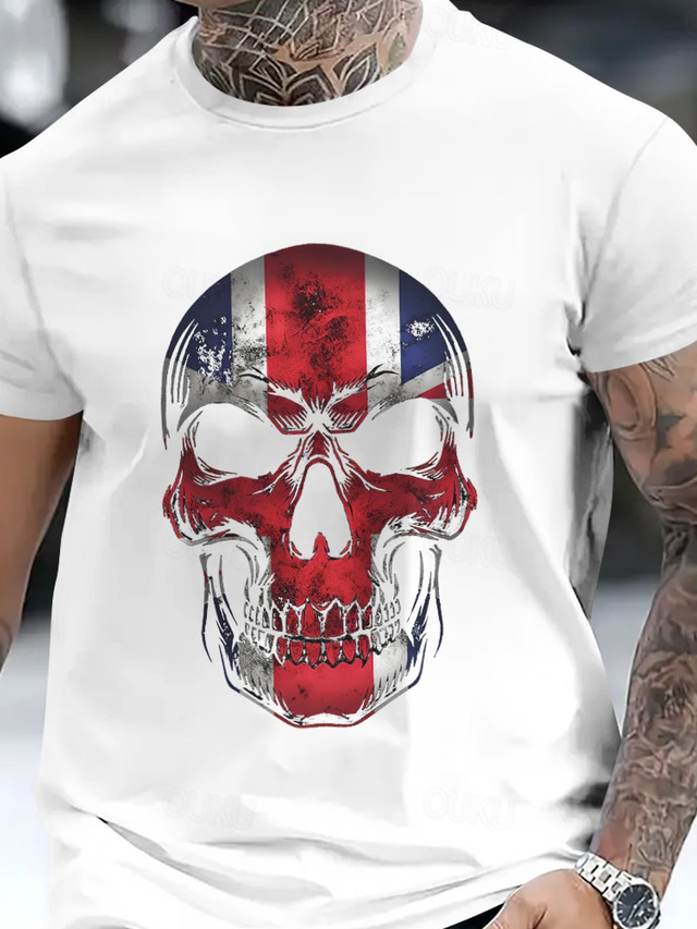  Męskie Czaszka Amerykańska flaga USA Patriotyczny Podkoszulek Koszulka 100% bawełna Krótki rękaw Graficzny Koszula Czarny Biały Czerwony Wygodna koszulka Urlop Ulica Odzież projektantów mody