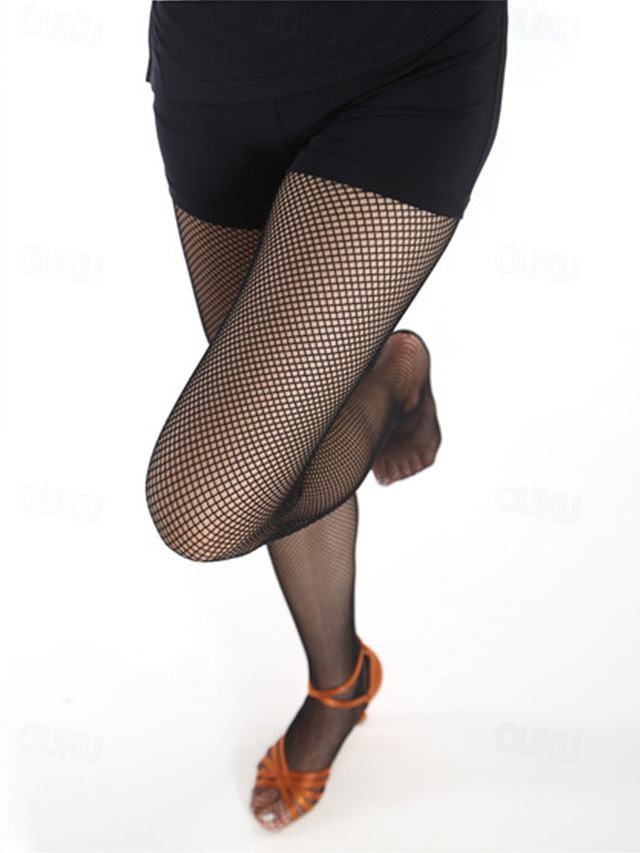  Women's Latin Dance Fishnet Tights with Reinforced Sole, Stretchy and Durable Full-Length Pantyhose for Performances and Competitions