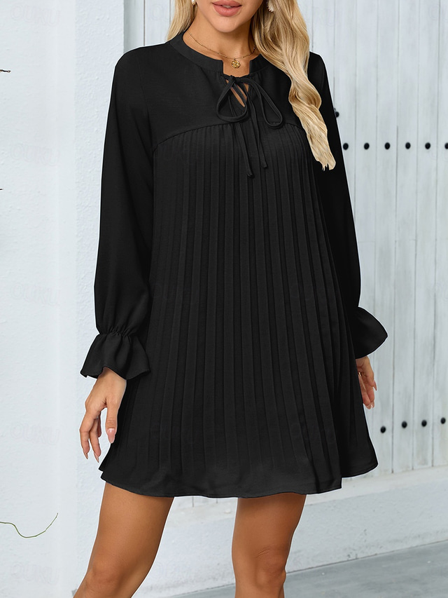  Women's Normal Chiffon Dress Elegant Plain Midi Dress Long Sleeve Lantern Sleeve V Neck Patchwork Regular Fit Daily Date Black Blue Green Spring Fall