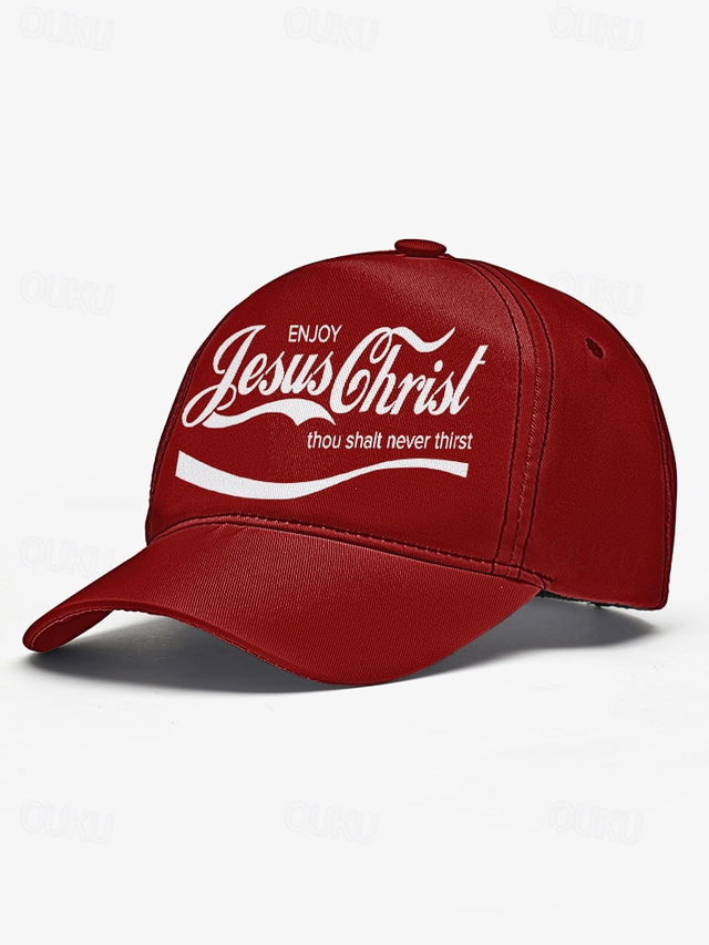  Religious Printed Baseball Cap with 'Enjoy Jesus Christ Thou Shalt Never Thirst' Design, Adjustable Christian Hat for Men and Women, Perfect for Casual Wear, Church Events, and Faith-Based Gifts